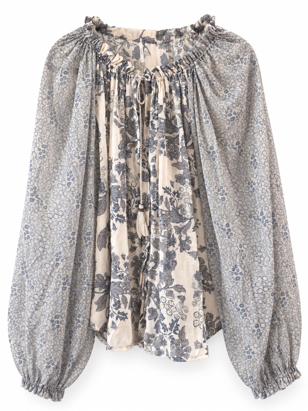 Free People Blue Floral Peasant Top on Cream Base